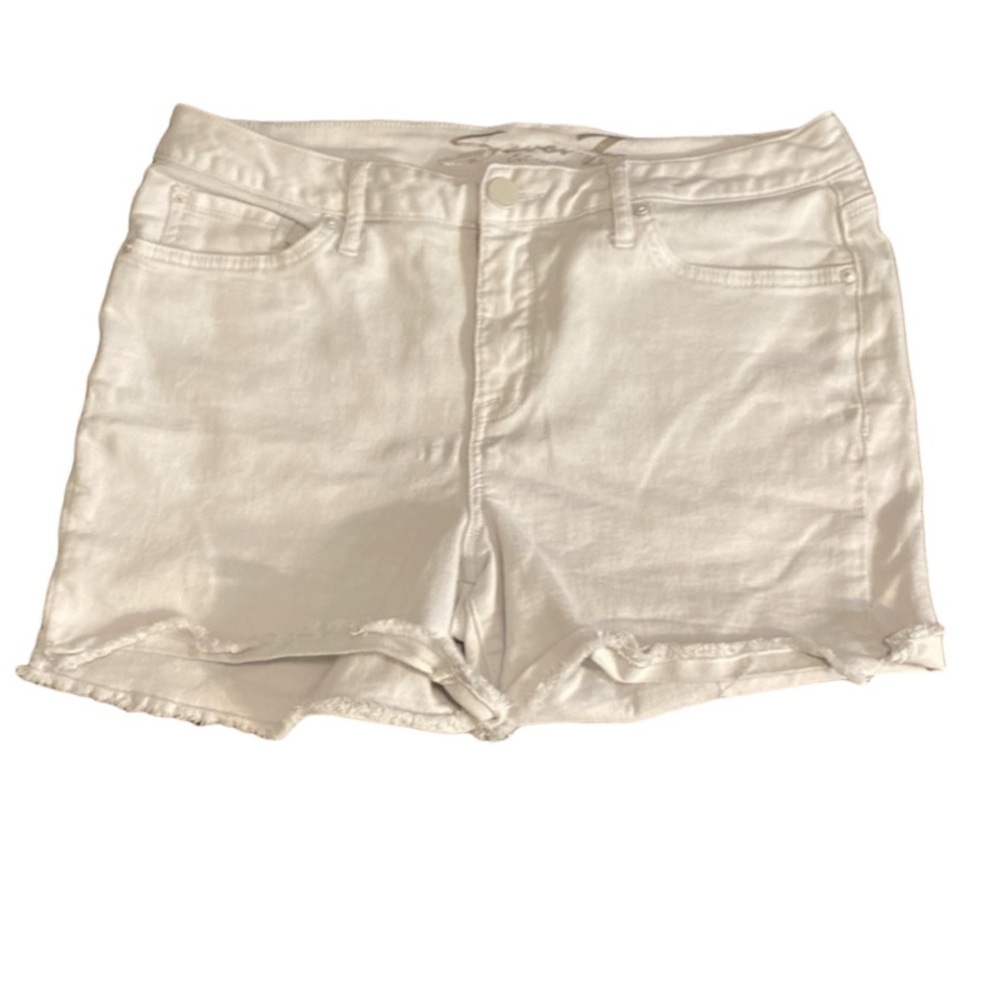 Seven 7 white jean shorts. Size 12. 5 pocket. Frayed hem.